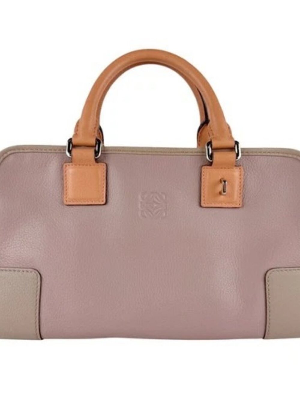 Auth LOEWE Amazona 28 Handbag Gray Pink/Orange/Greige Leather - z9692